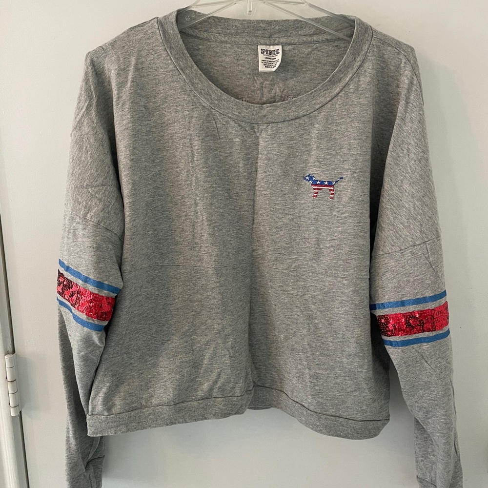 PINK Victoria’s Secret 4th of July long sleeve cropped  size large